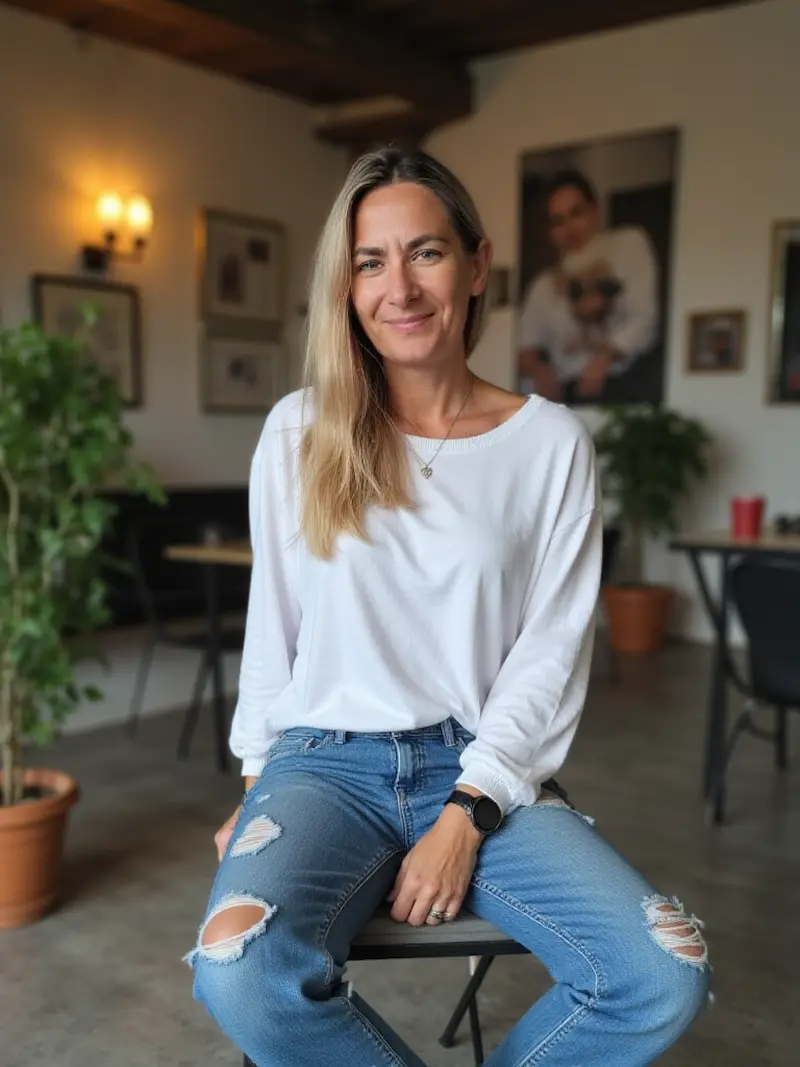 Nicol zimmerningkat sitzend auf einem Stuhl im Büro